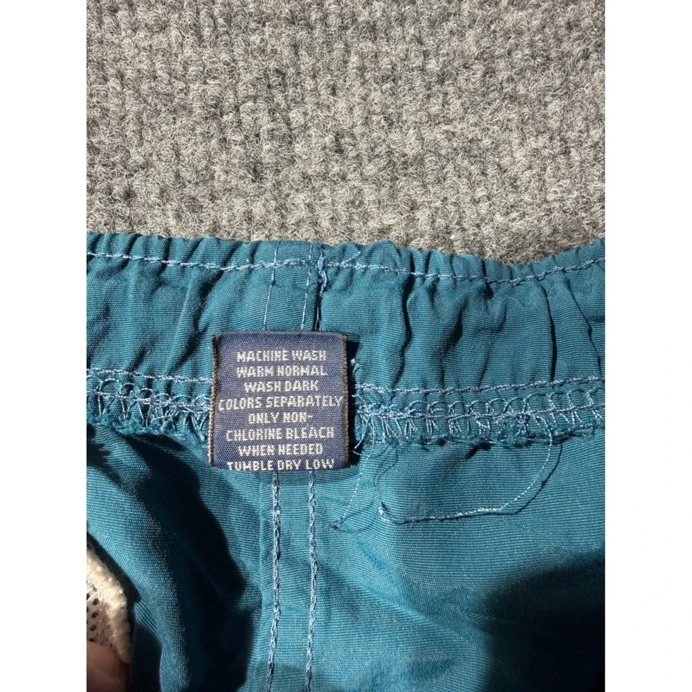Lands End Vintage Mens 34 Nylon Pants Teal Blue Elastic Waist Made in USA